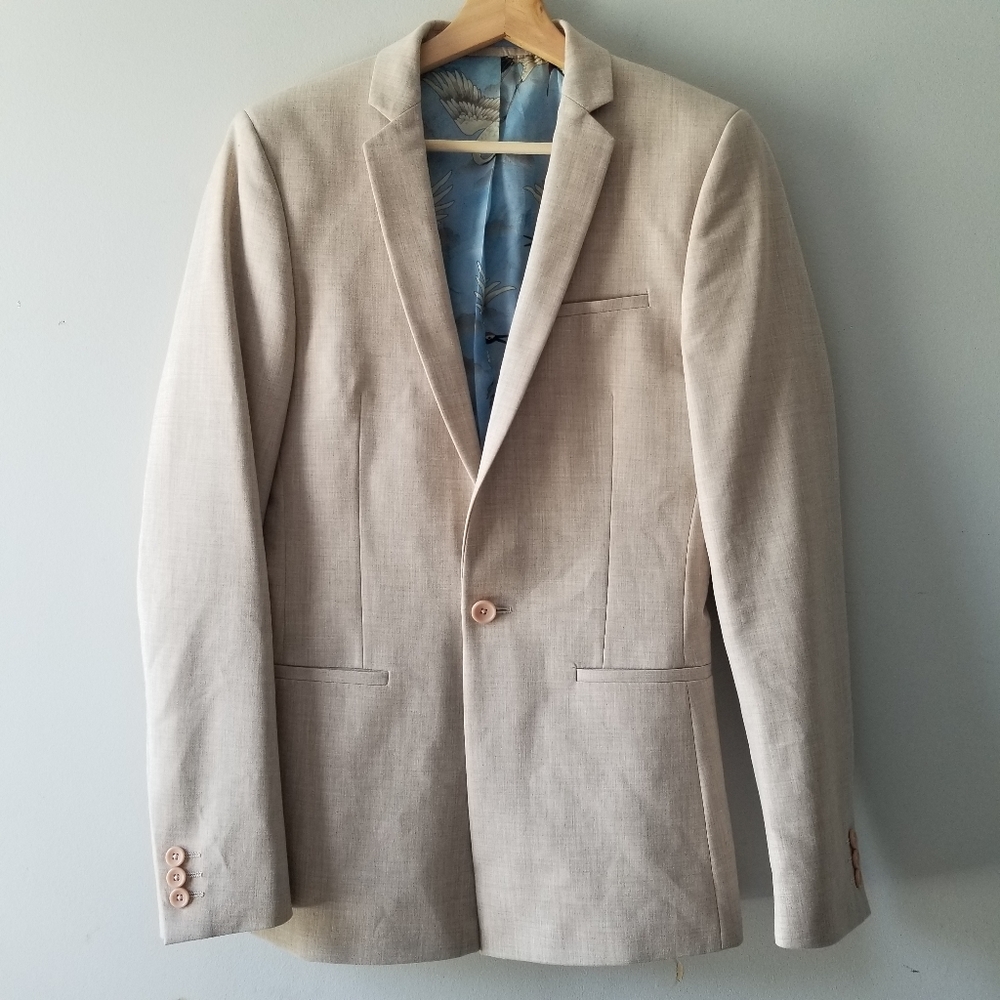 Asos One Button Skinny Blazer Beige Lined